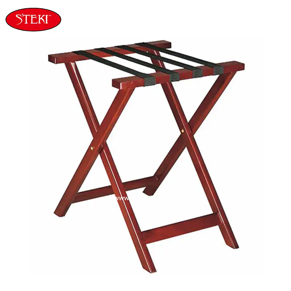 UGA-NFJ-30B Wooden luggage rack for hotel or home use, durable and adjustable design, perfect for guest rooms, dormitories, or hospitality settings.