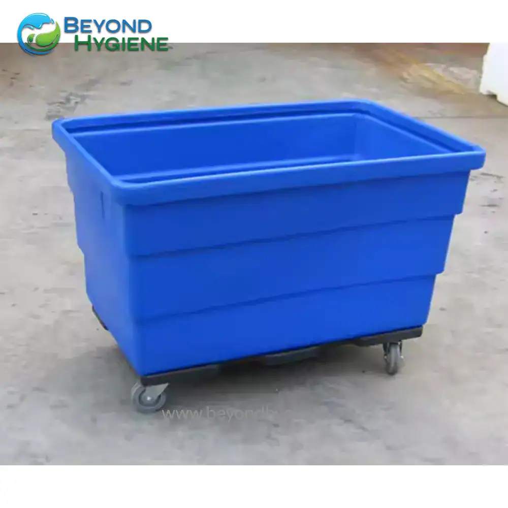 UGA-SHM0014-2 Blue industrial cleaning cart with wheels and handle, durable plastic multipurpose mobile cart for hygiene and sanitation use.