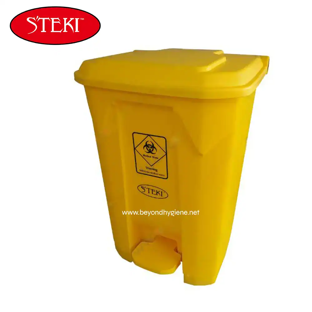UGA-XDL-80LFP Biohazard waste yellow sharps disposal bin for medical and healthcare safety.