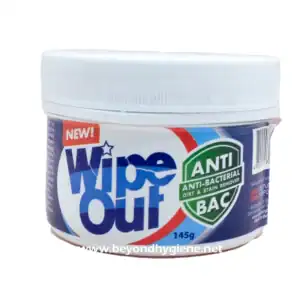 Wipe Out Anti-Bacterial Dust and Stain Remover, 145g, for effective cleaning and hygiene maintenance.