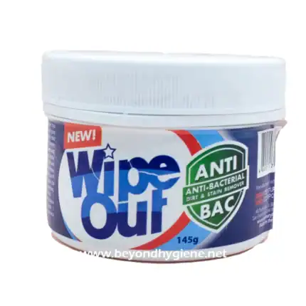 Wipe Out Anti-Bacterial Dust and Stain Remover, 145g, for effective cleaning and hygiene maintenance.