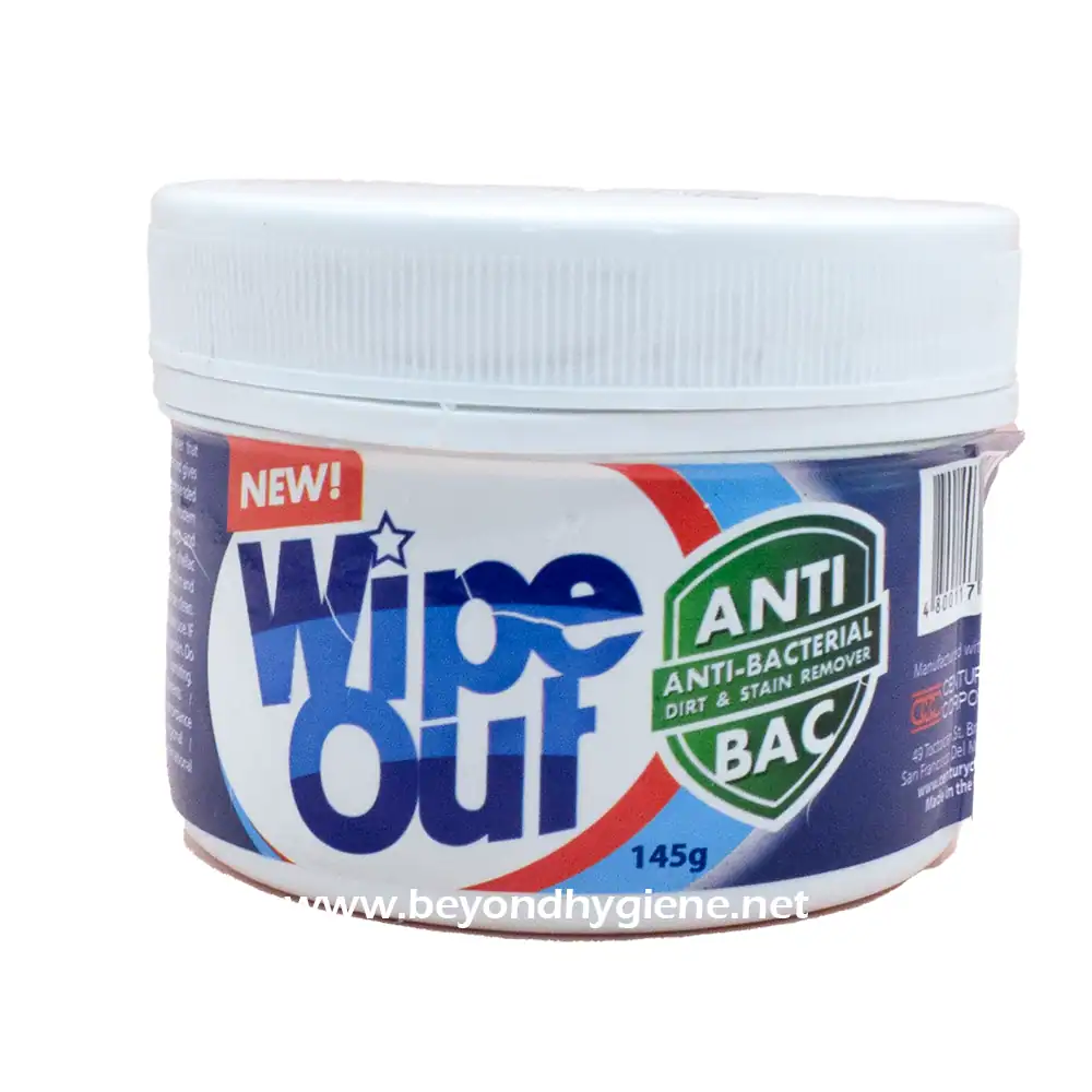 Wipe Out 145g Anti BAc Wipe Out Anti-Bacterial Dust and Stain Remover, 145g, for effective cleaning and hygiene maintenance.
