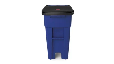 Heavy-duty blue waste bin with black lid, ideal for commercial hygiene and waste management solutions.