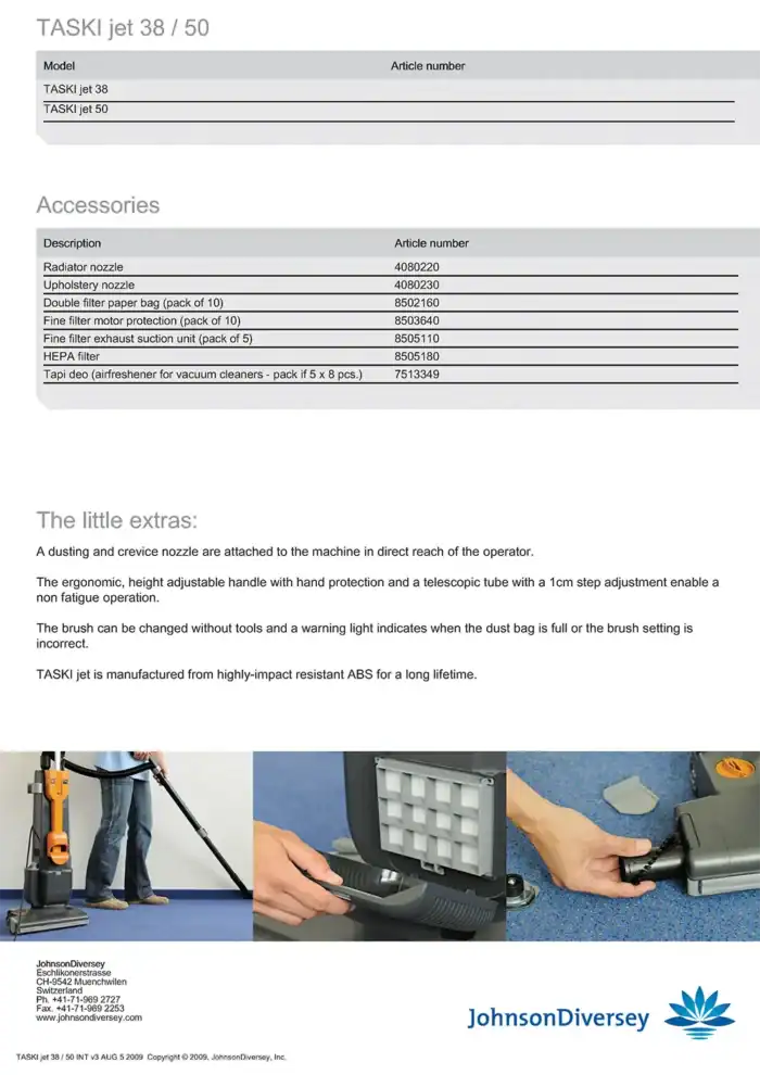 Electric industrial vacuum cleaner for commercial cleaning, featuring adjustable handle, telescopic tube, and high-impact resistant ABS construction.
