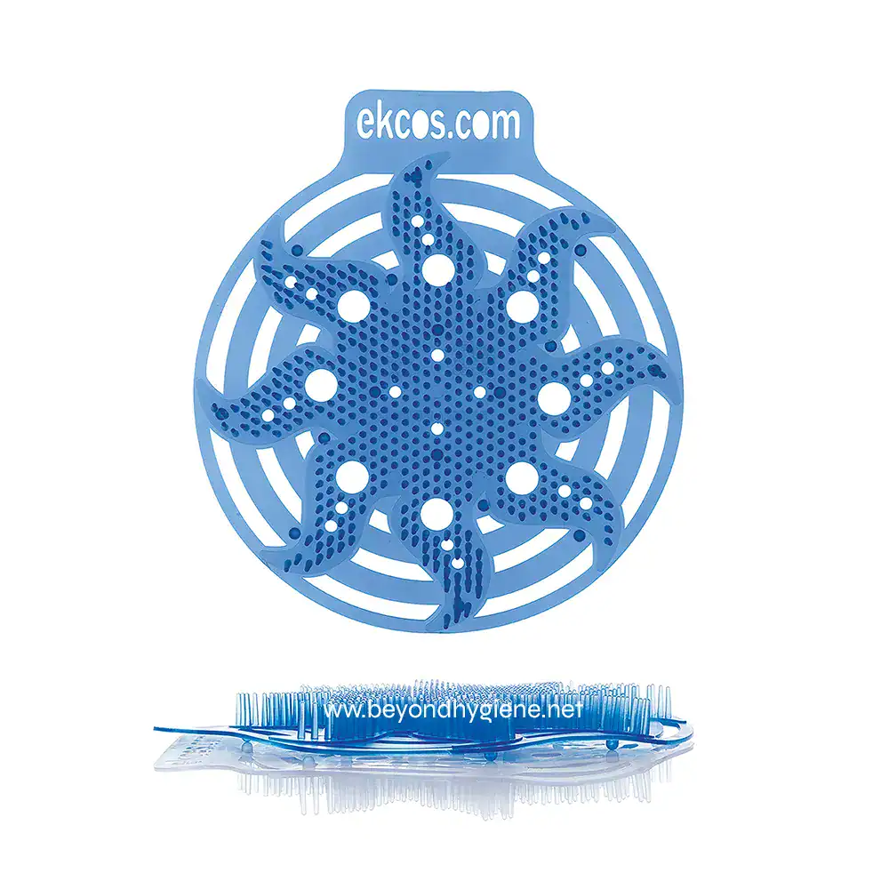 power screenTM 30+ Day Anti-Splash Urinal Scree (1) Blue antimicrobial scrubber from Beyond Hygiene Asia featuring a starfish design for effective cleaning and hygiene.