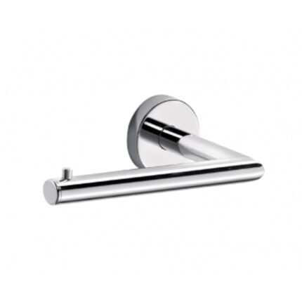Stainless steel toilet paper holder mounted on wall for bathroom storage and hygiene.