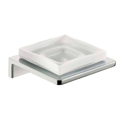 ALt text: Modern white ceramic soap dish with wall mount designed for hygienic bathroom use.