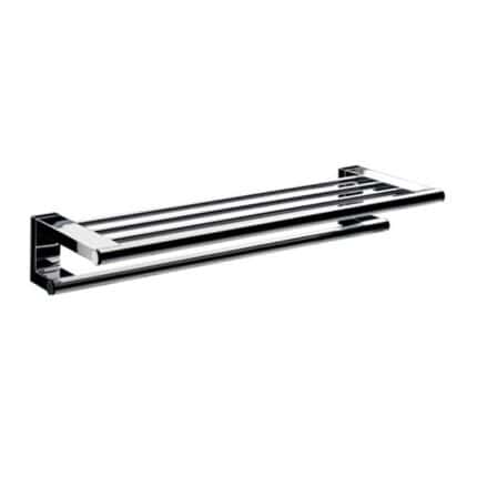 Matte black metal towel rack for bathroom, modern bathroom accessories, durable, wall-mounted towel holder.