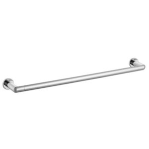 Understated stainless steel grab bar for bathroom safety and accessibility.