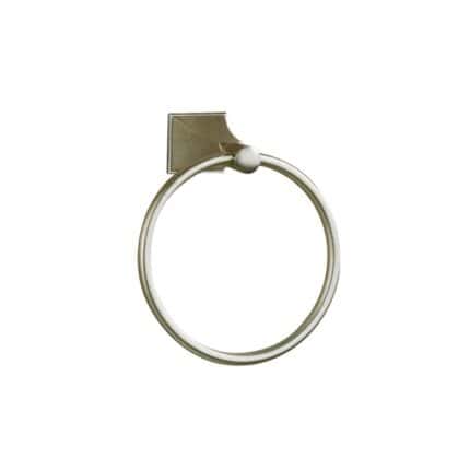 Towel ring holder mounted on a wall, designed for bathroom or kitchen towel organization, with a modern and minimalistic metal finish.
