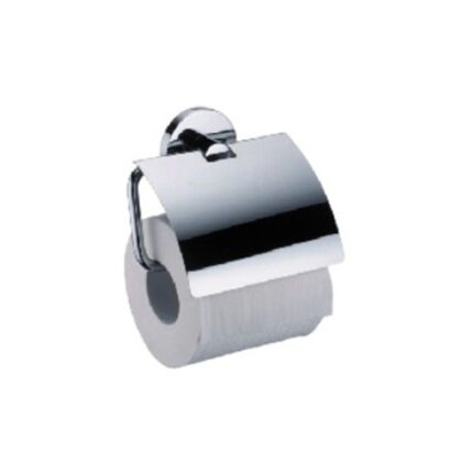 Toilet paper holder with chrome finish, ideal for bathroom accessories, providing a sleek and modern look. Perfect for commercial or residential bathrooms, ensuring hygiene and convenience.