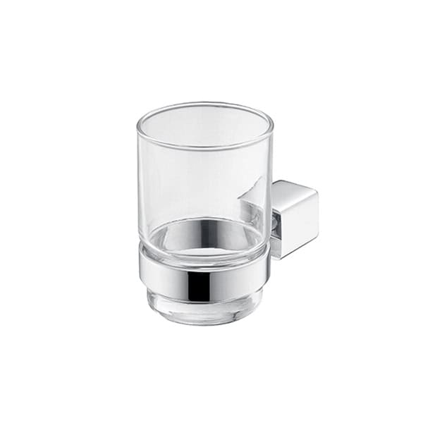 product_20200925-051753_5f6d7d8187d43 Drinkware with wall-mounted holder, clear glass with a chrome finish, ideal for hygienic hand hygiene stations, promoting cleanliness in healthcare and hospitality settings.