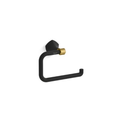 Hand towel ring with black matte finish and gold accent, modern bathroom accessories from Beyond Hygiene Asia.