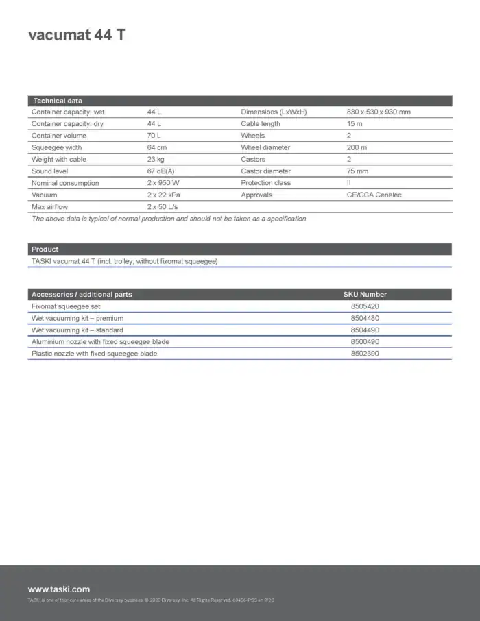 High-capacity industrial vacuum cleaner specifications and accessories from Beyond Hygiene Asia.