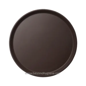 Black round serving tray for commercial kitchen or catering use, durable food-grade material, hygienic and easy to clean, perfect for restaurants and catering services.