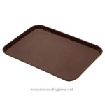 Brown plastic tray for food serving or storage, durable and lightweight.