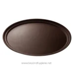 Brown oval serving tray for hospitality and catering hygiene.