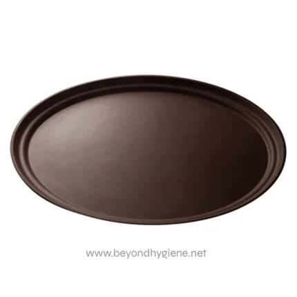 Brown oval serving tray for hospitality and catering hygiene.
