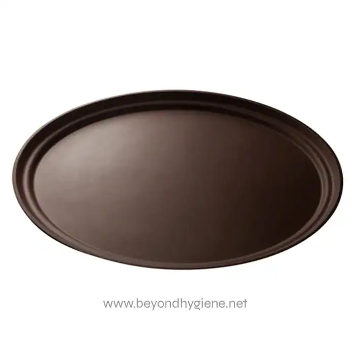 Brown oval serving tray for hospitality and catering hygiene.