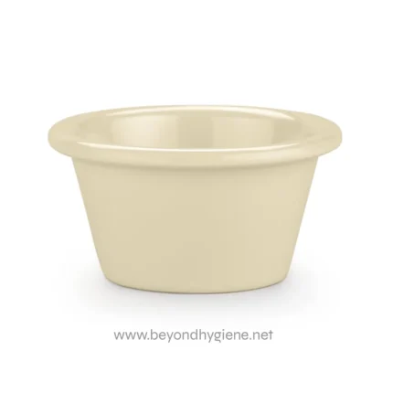 Disposable beige paper bowl for hygiene and food service use.