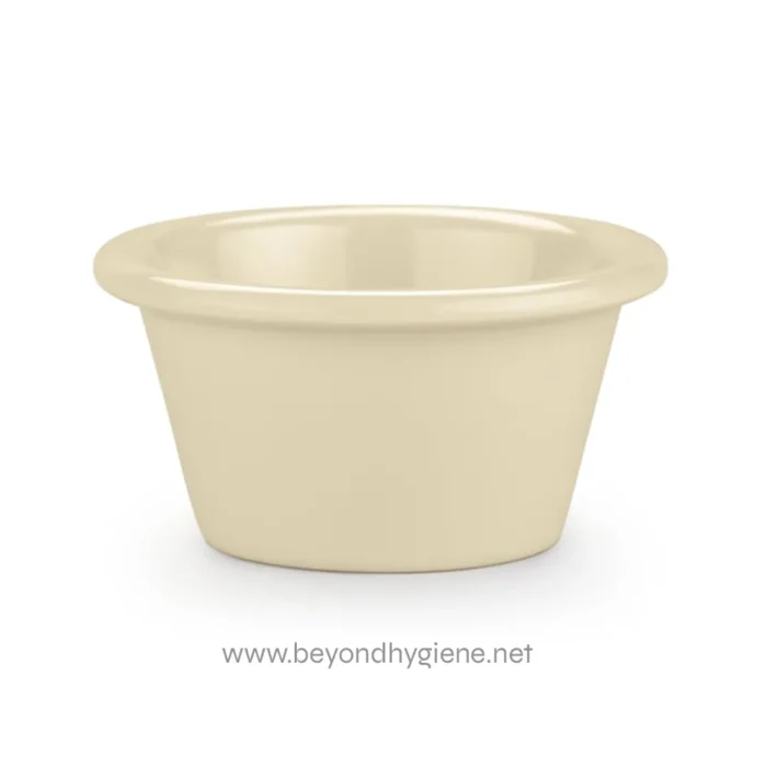 Disposable beige paper bowl for hygiene and food service use.