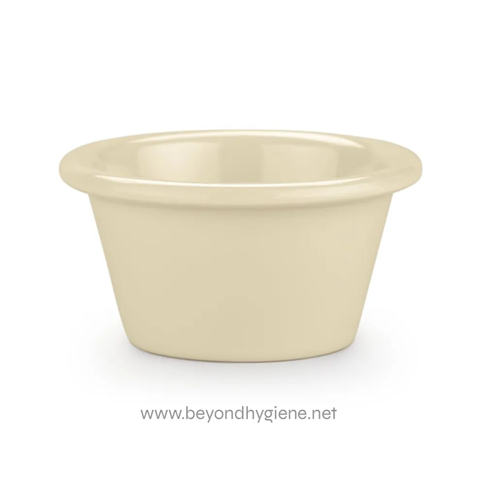 0053822_1 Disposable beige paper bowl for hygiene and food service use.
