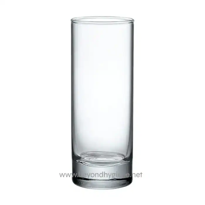 Clear glass tumbler, ideal for hygiene and sanitary purposes, showcasing the importance of clean drinking vessels in maintaining hygiene standards in Asia.