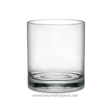 Clear glass tumbler for beverage service, emphasizing hygiene and cleanliness in Asian hospitality environments.