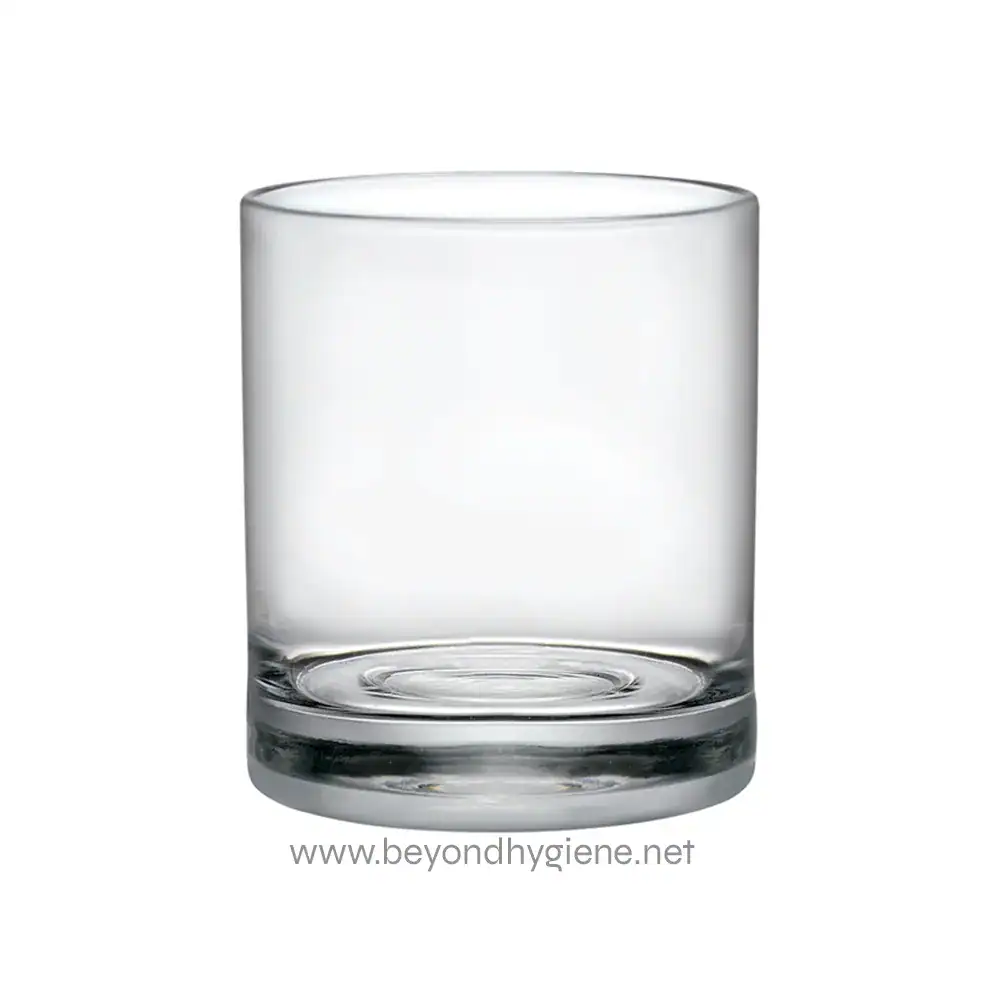 Clear glass tumbler for beverage service, emphasizing hygiene and cleanliness in Asian hospitality environments.