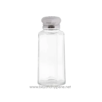 Dispensador de sal o condimentos de vidrio para higiene en Asia, ideal para restaurantes y cocinas comerciales.