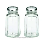 Shaker glass salt and pepper shakers for restaurant or home dining, clear glass with metal caps, modern kitchenware, hygiene essentials, beyond hygiene Asia.