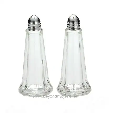 Salt and pepper shakers for restaurants and hospitality establishments.