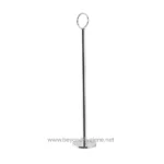 Shiny stainless steel social distancing barrier stand with round base and ring handle for hygiene safety.