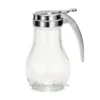 Clear glass hand sanitizer dispenser with stainless steel pump for hygiene and sanitation purposes at Beyond Hygiene Asia.
