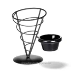 Wire cone trash bin with attached liner for commercial waste disposal, ideal for cafes, offices, and public spaces. Durable design for hygiene and convenience.
