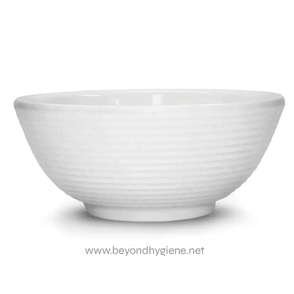 1 White ceramic bowl for hygiene and dining, suitable for restaurants or household use. Clean, simple design emphasizing hygiene standards and quality. Perfect for Asian cuisine or sanitary environments.