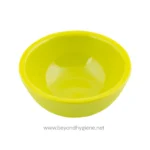 Yellow plastic bowl used for food or mixing purposes, hygienic in design, ideal for kitchen and catering hygiene solutions.