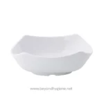 Disposable white ceramic bowl for hygiene and food presentation, ideal for Asian cuisine and catering services. Perfect for hygienic dining and food display in commercial and home settings.
