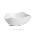 White ceramic bowl with modern design, perfect for Asian cuisine or serving snacks in restaurants and cafes.