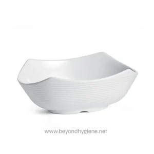 White ceramic bowl with modern design, perfect for Asian cuisine or serving snacks in restaurants and cafes.