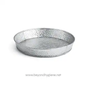 Polished metal oval tray, hygienic and durable for commercial or residential use. Essential for restaurant, catering, and food service sanitation needs.