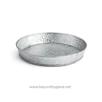Polished metal oval tray, hygienic and durable for commercial or residential use. Essential for restaurant, catering, and food service sanitation needs.