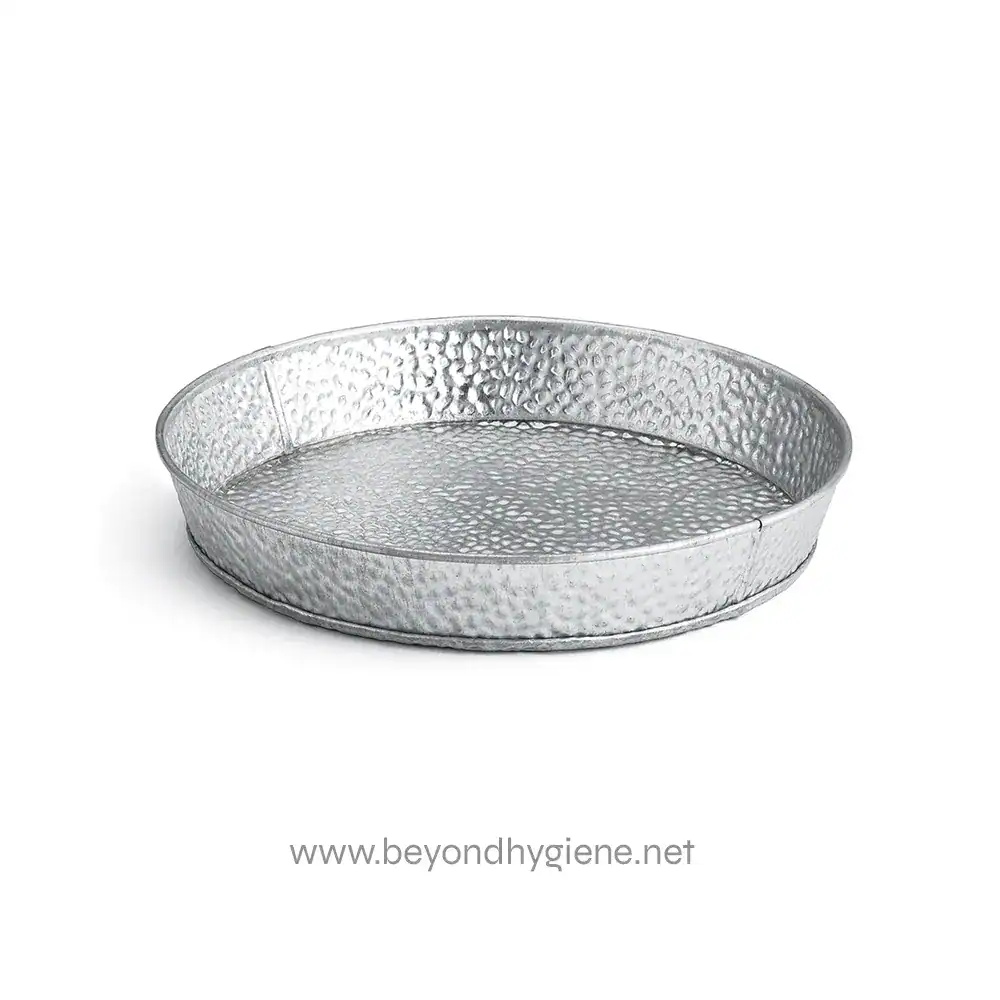 Galvanized Collection Polished metal oval tray, hygienic and durable for commercial or residential use. Essential for restaurant, catering, and food service sanitation needs.