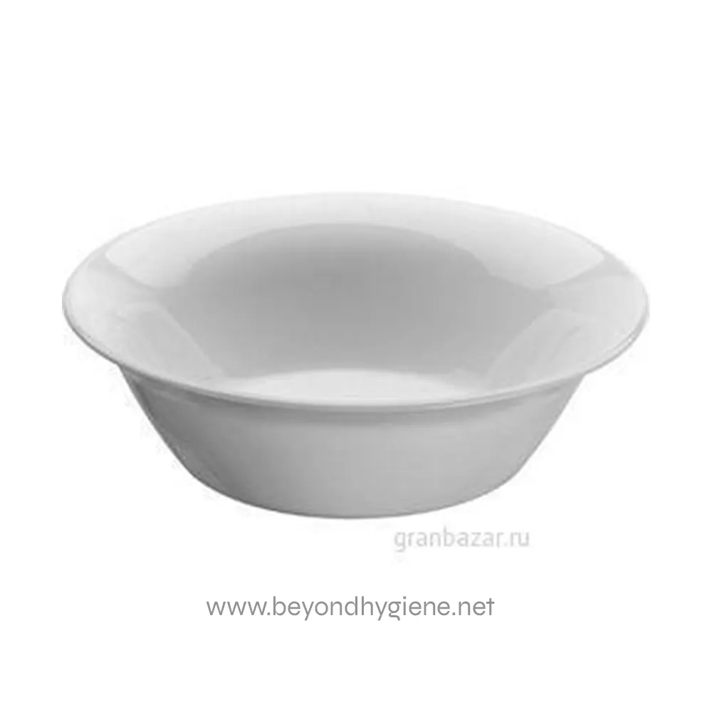1 Smooth white ceramic bowl for kitchen or restaurant use, ideal for serving salads, soups, and sides, with a sleek and modern design for professional and home dining.