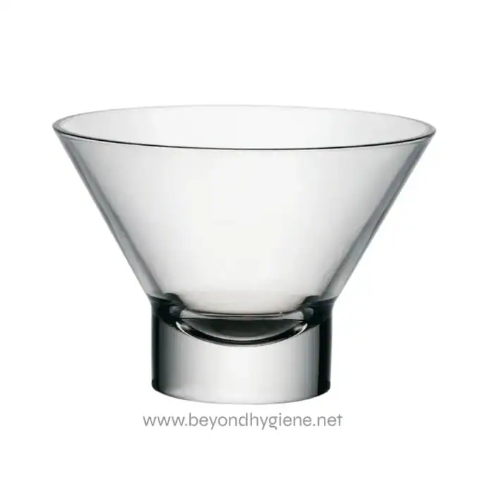 Clear glass bowl with modern design, ideal for hygiene and food presentation. Perfect for restaurants, cafes, and food service environments. Enhance hygiene standards with stylish, durable glassware.