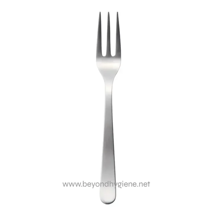 Stainless steel fork isolated on white background, professional cutlery for restaurant or home use.