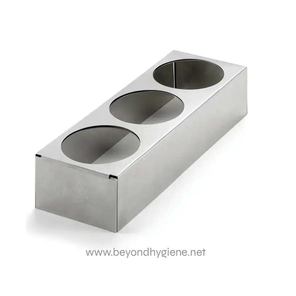 Stainless steel cupcake or muffin display holder, ideal for bakeries and food service, showcasing clean and hygienic food presentation solutions from Beyond Hygiene Asia.
