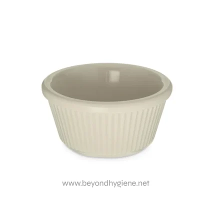 Smooth ceramic bowl with a ribbed exterior, ideal for serving, presentation, or decorative purposes. Durable and stylish, perfect for food presentation and hygiene needs.