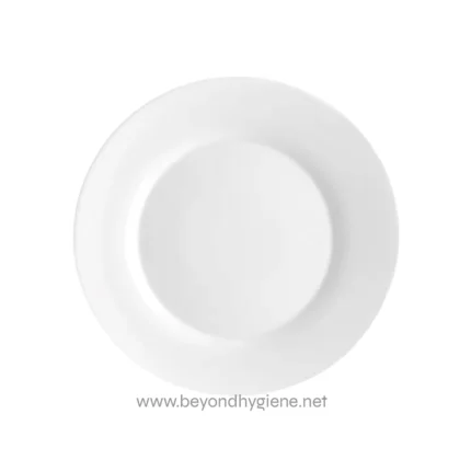 Smooth white ceramic plate, ideal for dining and catering needs, emphasizing hygiene and quality in Asian food presentation.