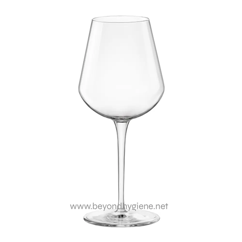 Elegant clear wine glass for hygienic dining and beverage presentation.